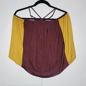 Banana Republic Boho Off-Shoulder Blouse | Burgundy & Mustard Flowy Top S